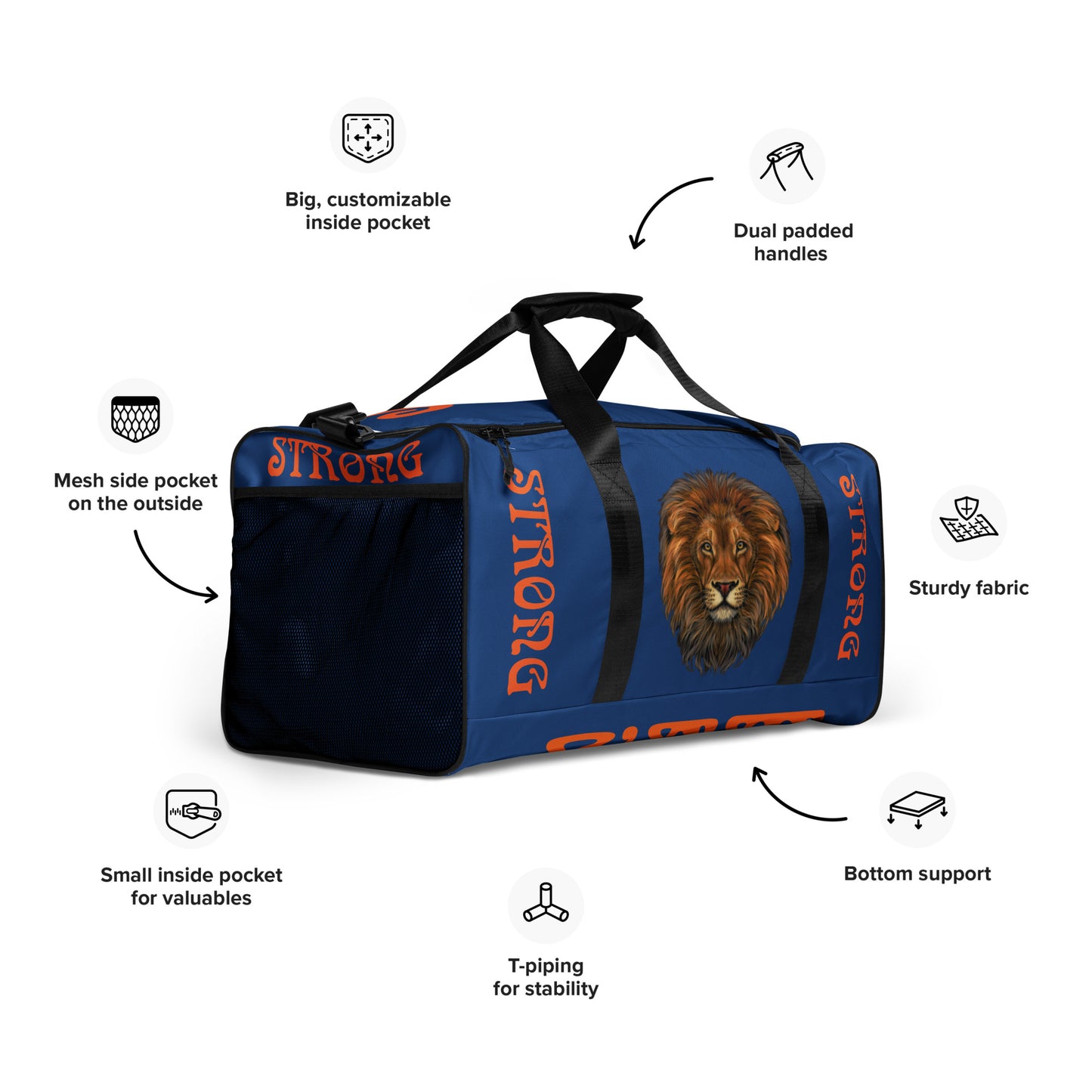 “STRONG” Blue Duffle Bag W/Orange Font