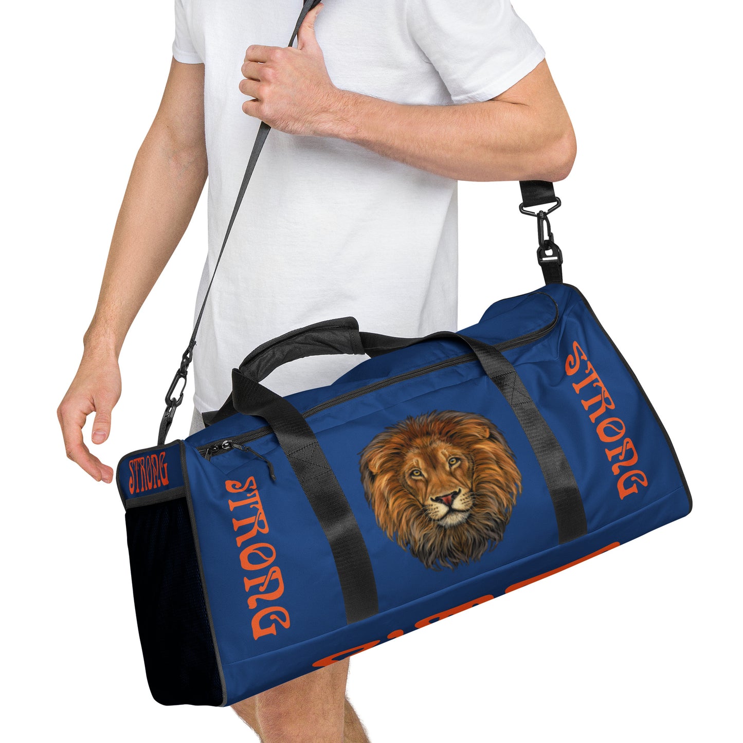 “STRONG” Blue Duffle Bag W/Orange Font