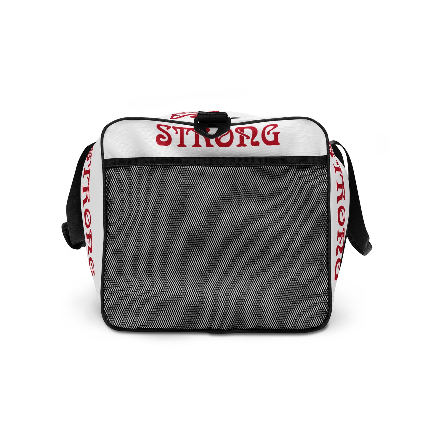 “STRONG”White Duffle Bag W/Red Font