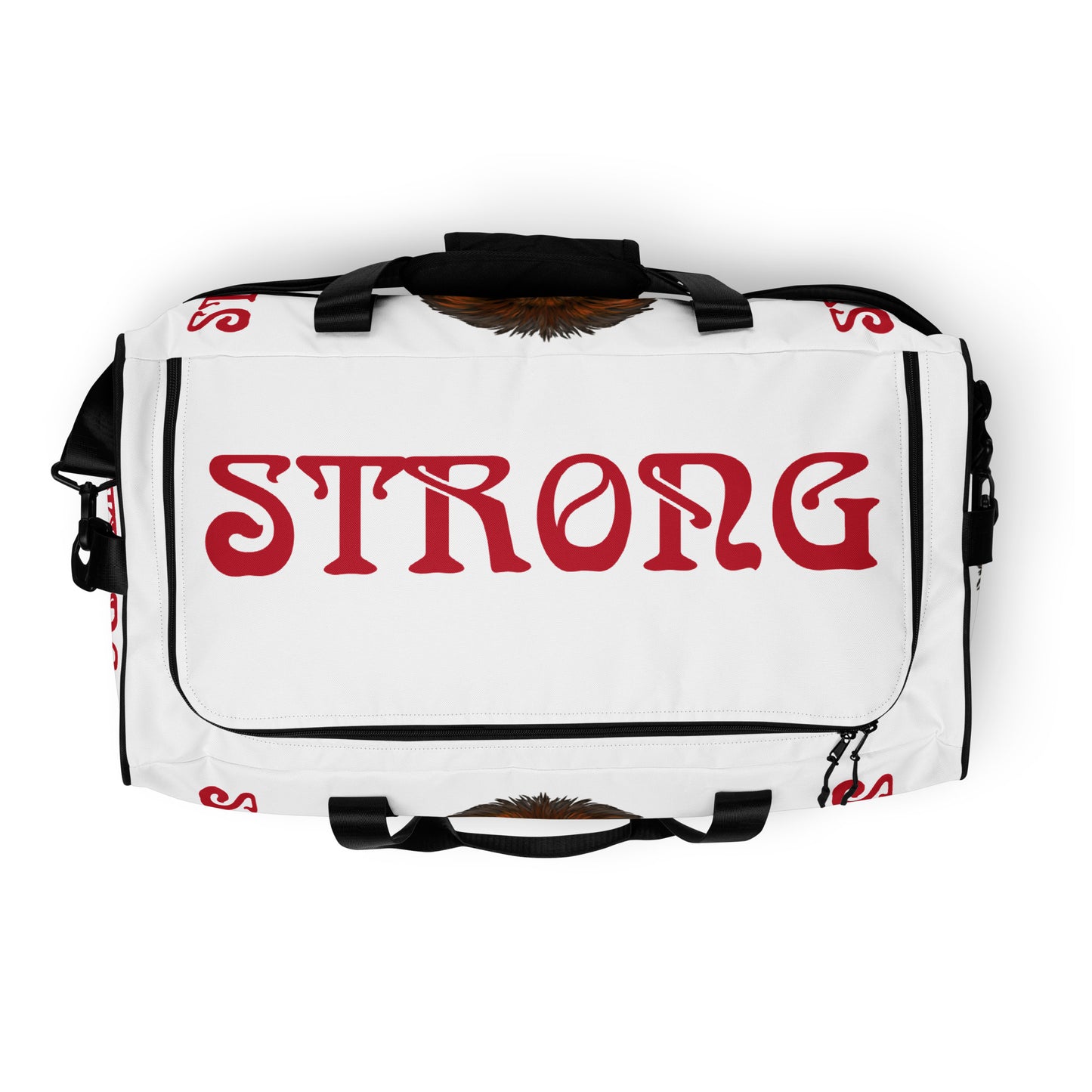 “STRONG”White Duffle Bag W/Red Font