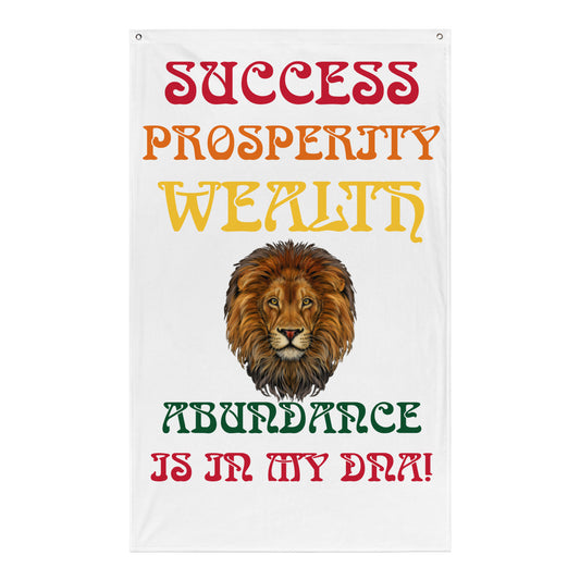 “SUCCESS PROSPERITY WEALTH ABUNDANCE IS IN MY DNA!"White Flag W/Rainbow Font