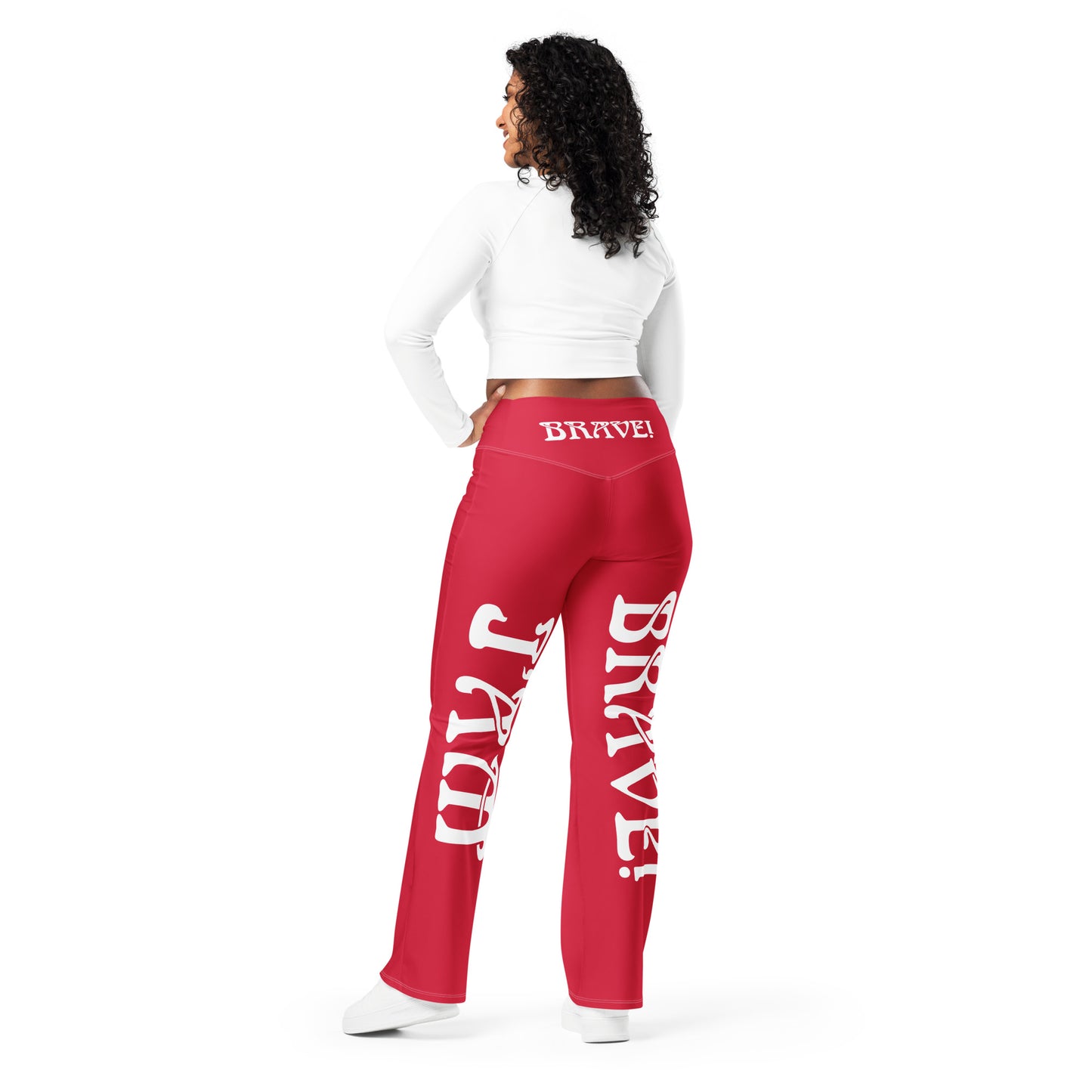 “I’AM BRAVE!” Red Flare Leggings W/White Font