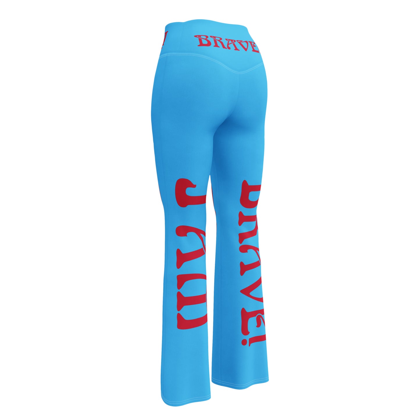 “I’AM BRAVE”SkyBlue Flare Leggings W/Red Font