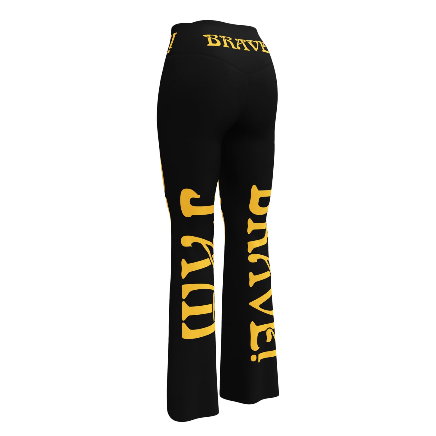 “I’AM BRAVE!” Black Flare Leggings W/Yellow Font