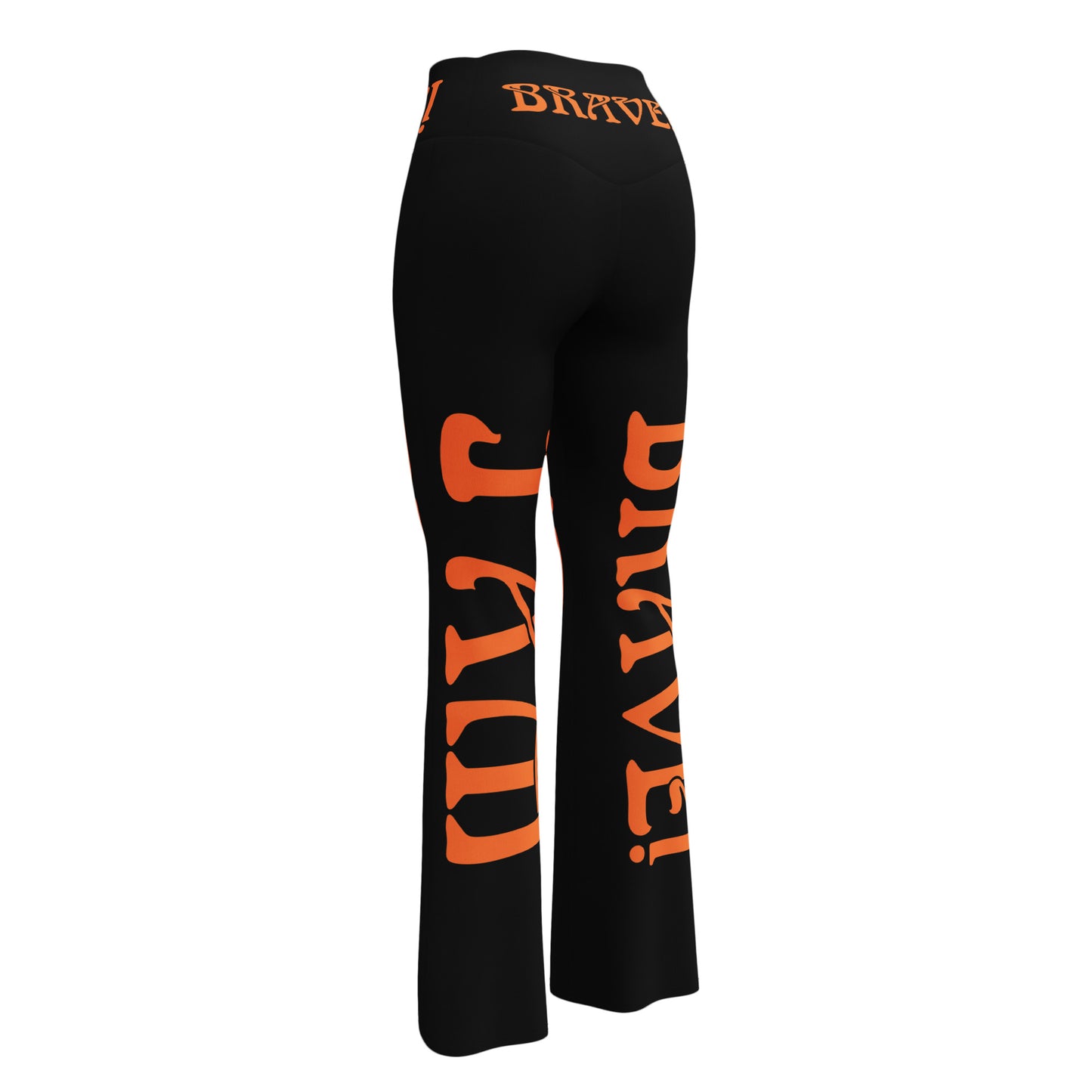 “I’AM BRAVE!” Black Flare Leggings W/Orange Font