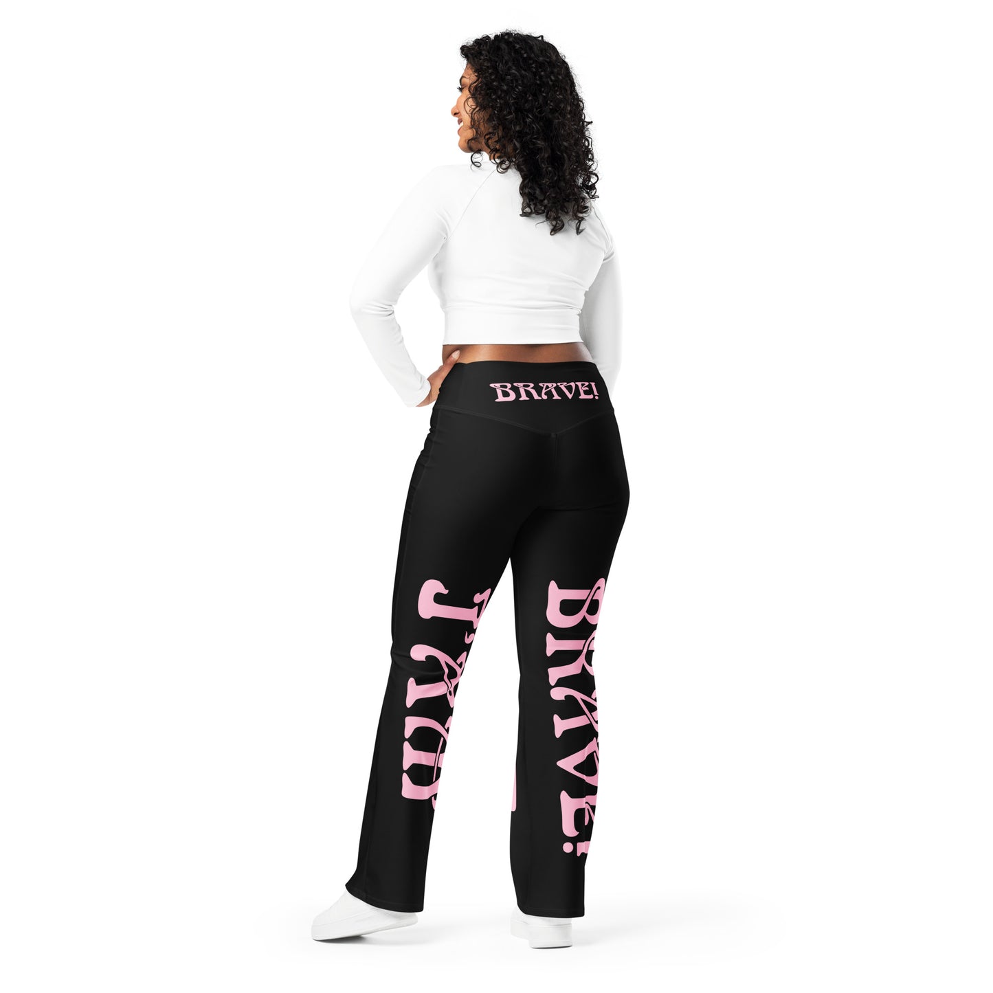 “I’AM BRAVE!” Black Flare Leggings W/Cotton Candy Font