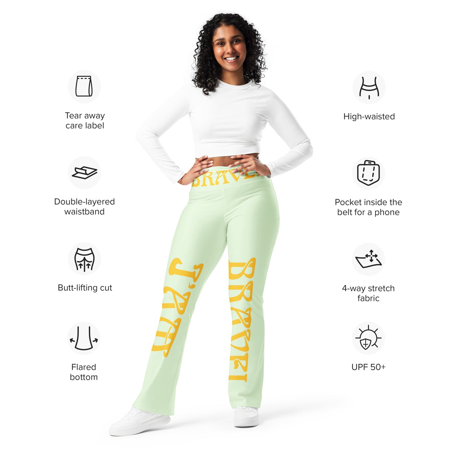 “I’AM BRAVE!” Panache Flare Leggings W/Yellow Font