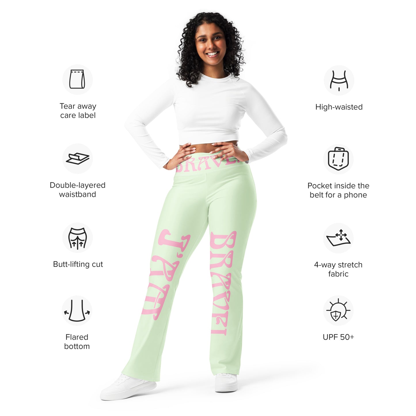 “I’AM BRAVE!” Panache Flare Leggings W/Cotton Candy Font