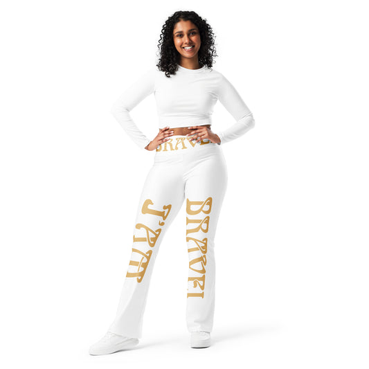 “I’AM BRAVE!” White Flare Leggings W/Fawn Font