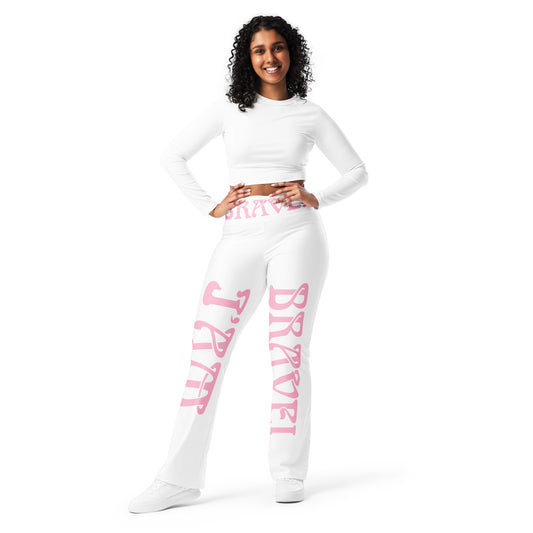 “I’AM BRAVE!” White Flare Leggings W/Cotton Candy Font