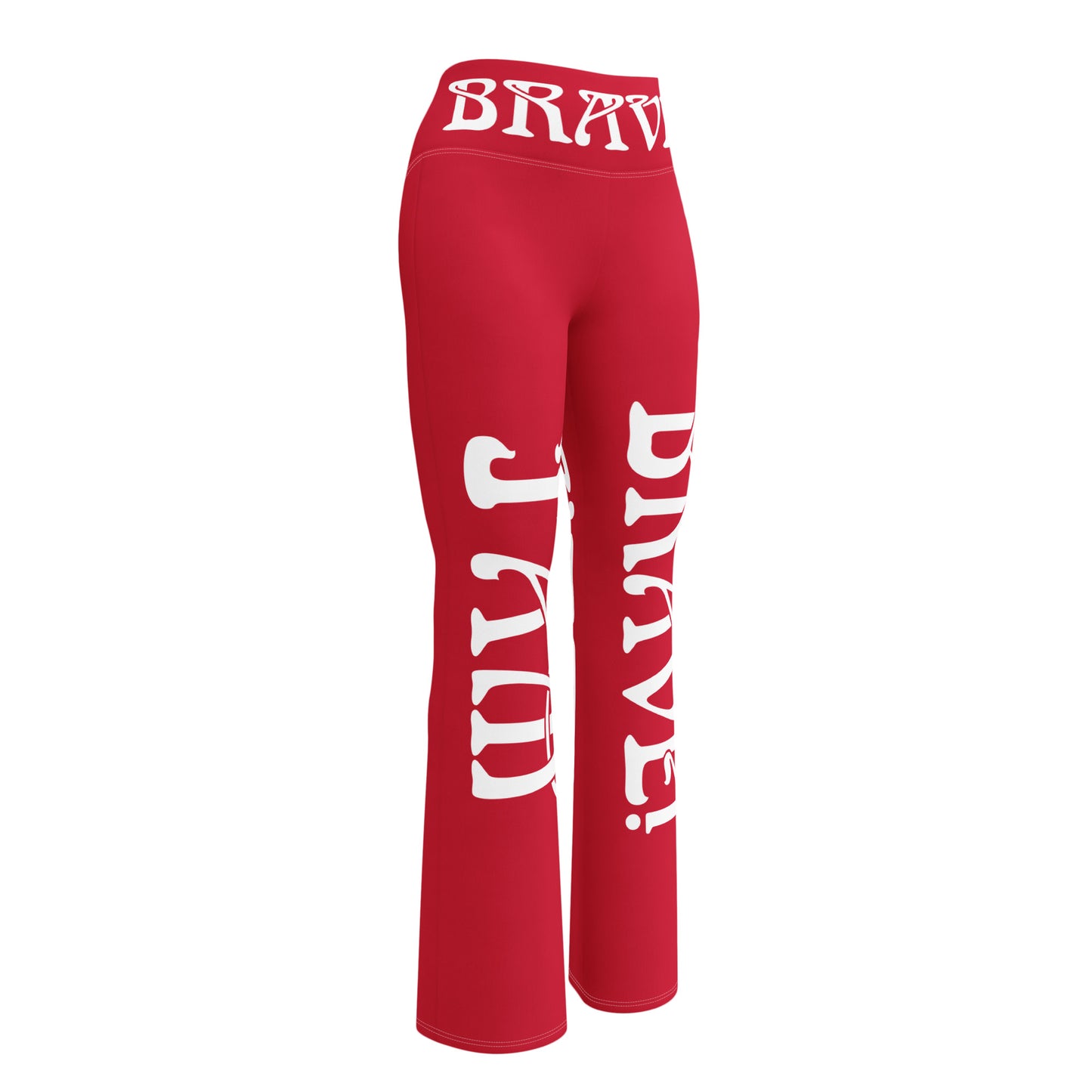 “I’AM BRAVE!” Red Flare Leggings W/White Font