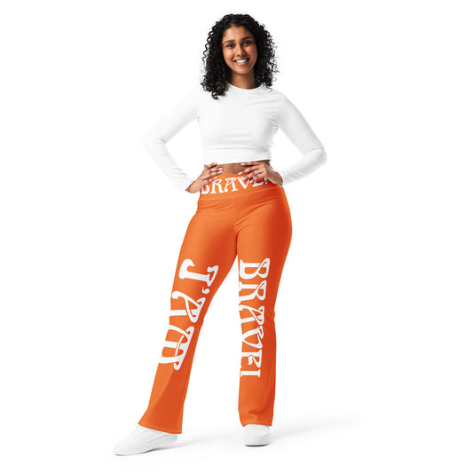 “I’AM BRAVE!” Orange Flare Leggings W/White Font