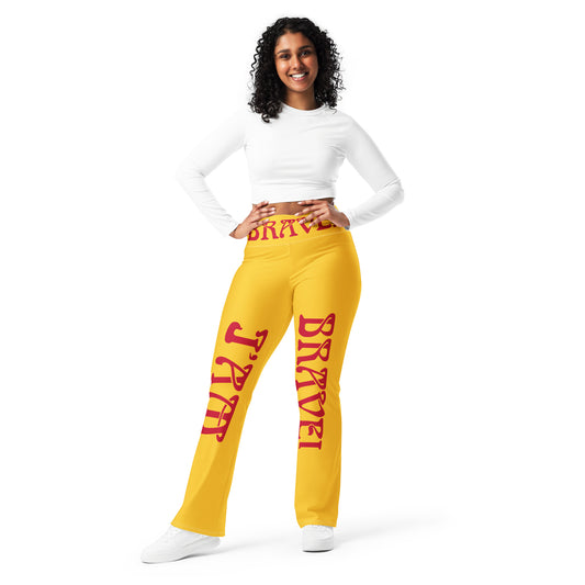 “I’AM BRAVE!” Yellow Flare Leggings W/Red Font