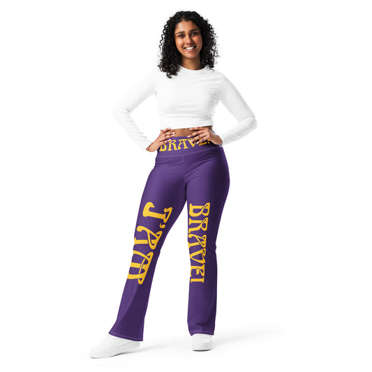 “I’AM BRAVE!” Purple Flare Leggings W/Yellow Font