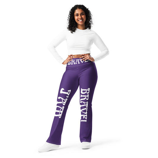 “I’AM BRAVE!” Purple Flare Leggings W/White Font