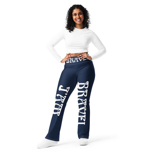 “I’AM BRAVE!” Navy Flare Leggings W/White Font