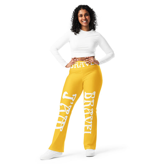 “I’AM BRAVE!” Yellow Flare Leggings W/White Font