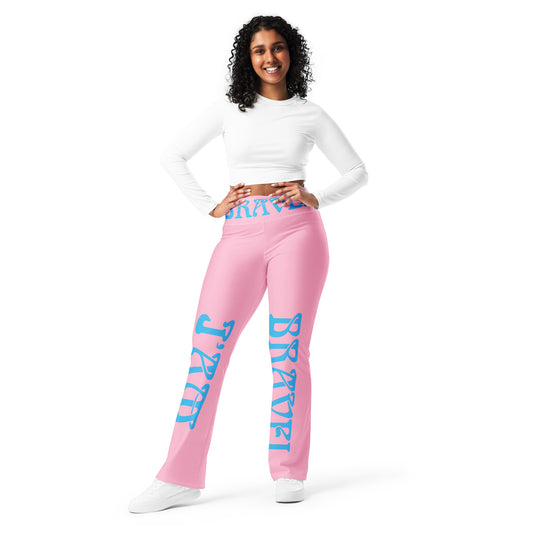 “I’AM BRAVE!” Cotton Candy Flare Leggings W/SkyBlue Font