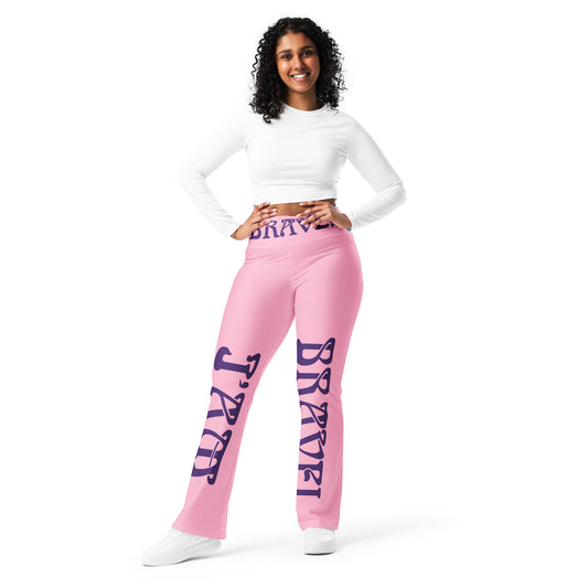 “ I’AM BRAVE!” Cotton Candy Flare Leggings W/Purple Font
