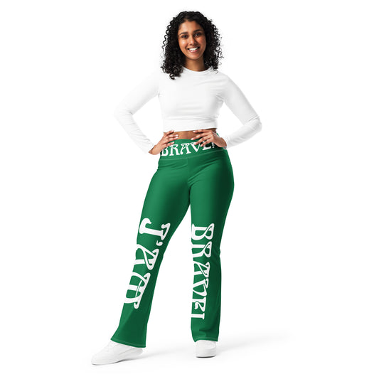 “I’AM BRAVE!” Green Flare Leggings W/White Font