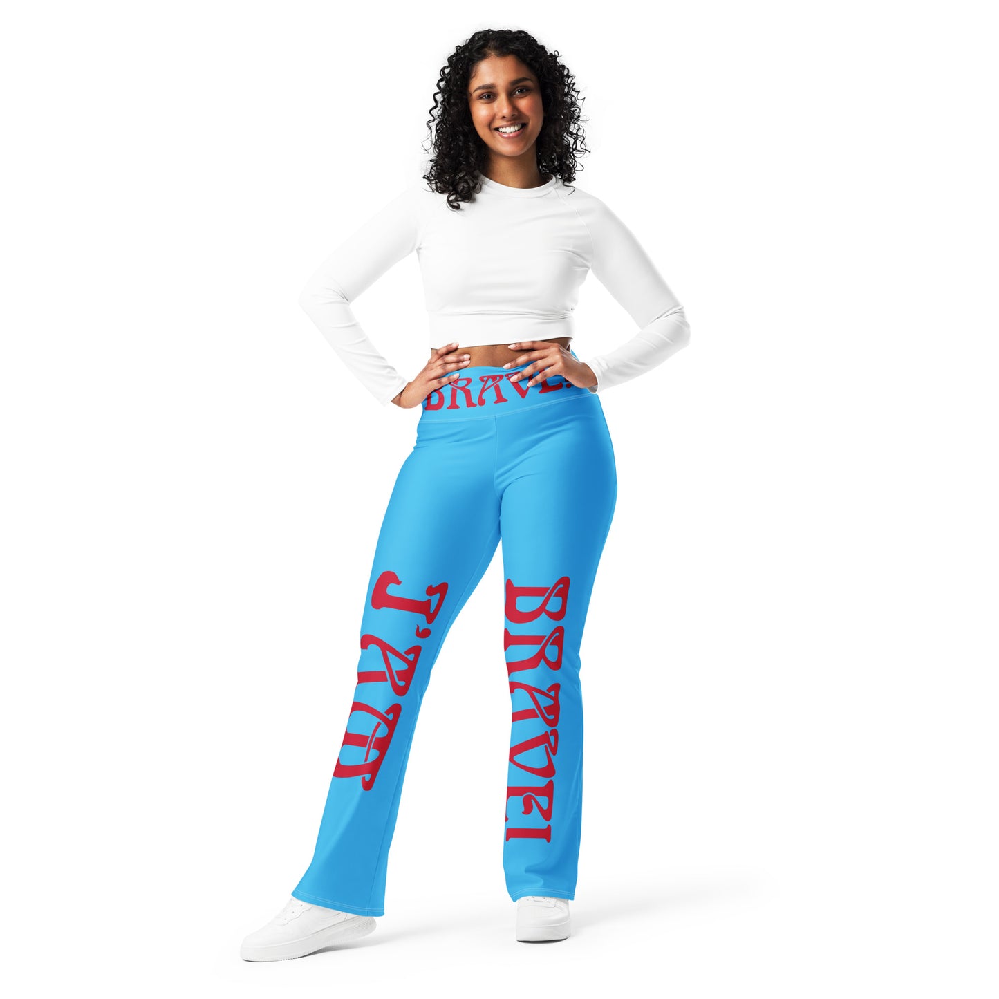 “I’AM BRAVE”SkyBlue Flare Leggings W/Red Font