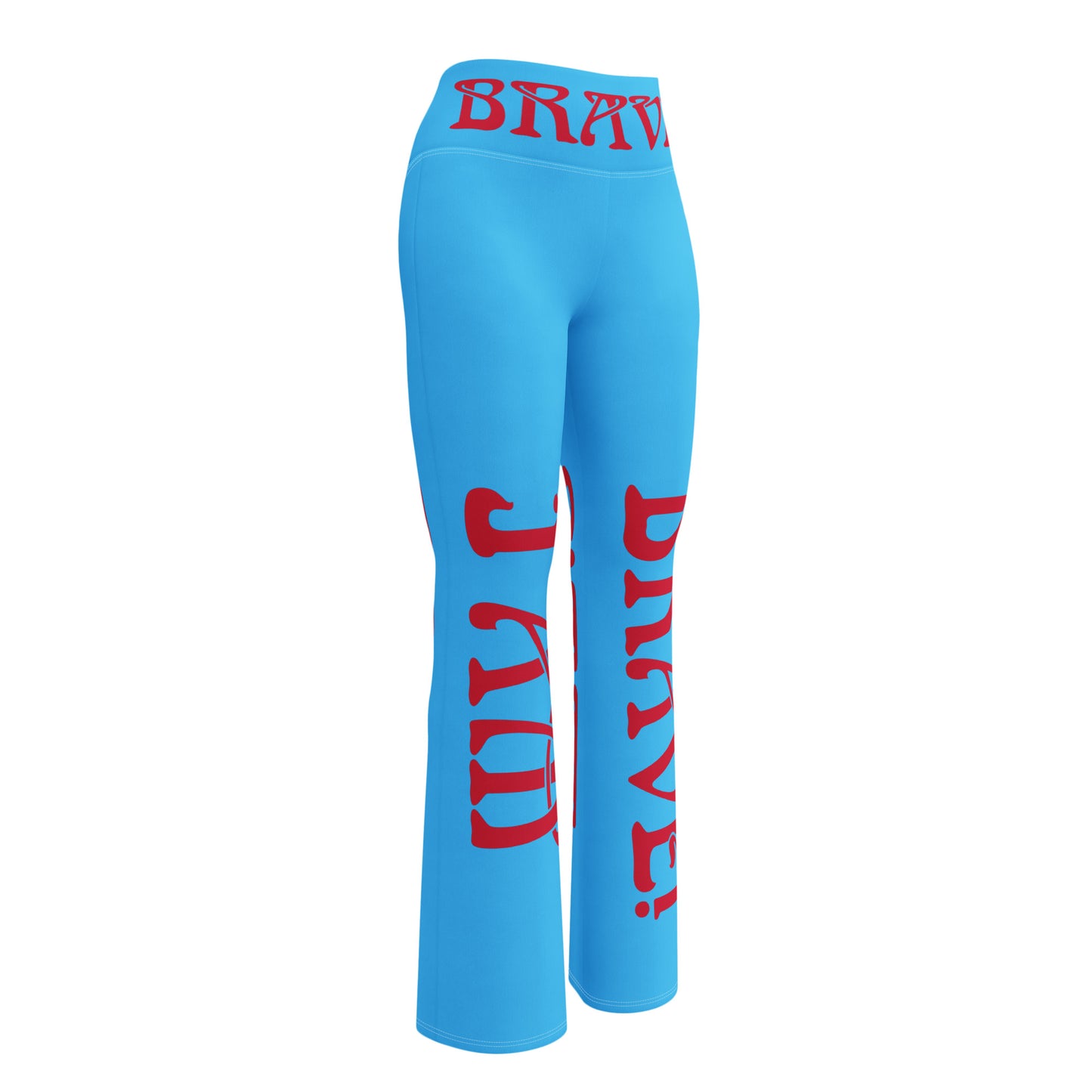 “I’AM BRAVE”SkyBlue Flare Leggings W/Red Font