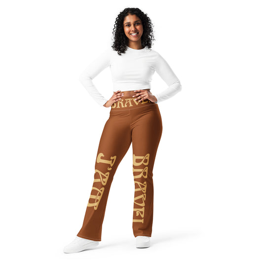 “I’AM BRAVE!” Brown Flare Leggings W/Fawn Font