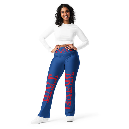 “I’AM BRAVE!” Blue Flare Leggings W/Red Font