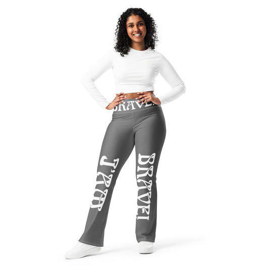 “I’AM BRAVE!” Grey Flare Leggings W/White Font