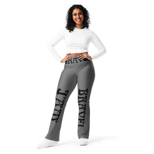 “I’AM BRAVE!” Grey Flare Leggings W/Black Font