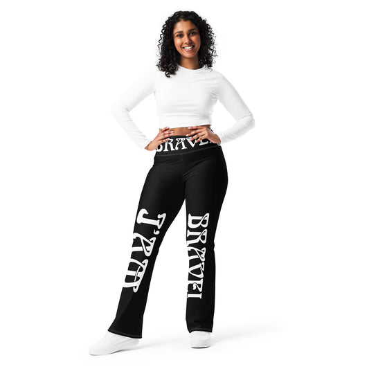 “I’AM BRAVE!” Black Flare Leggings W/White Font