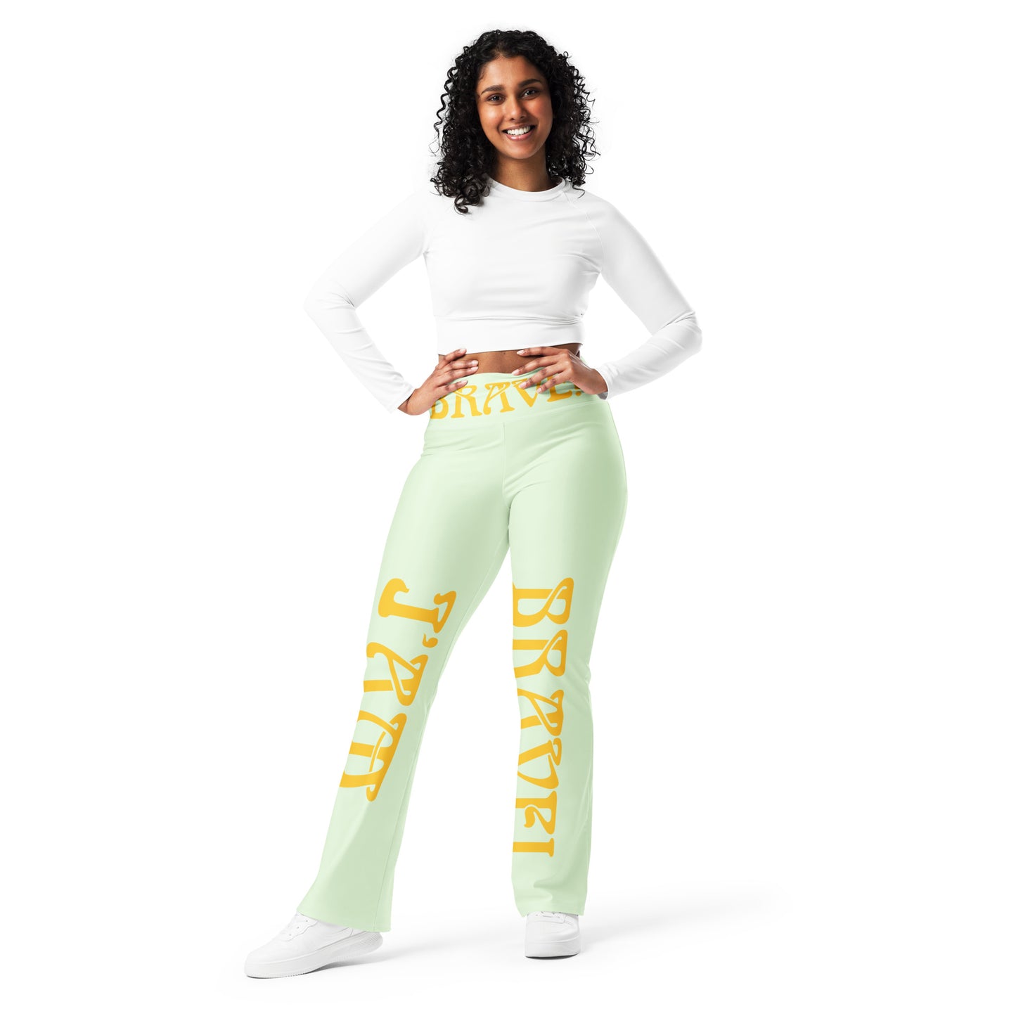 “I’AM BRAVE!” Panache Flare Leggings W/Yellow Font