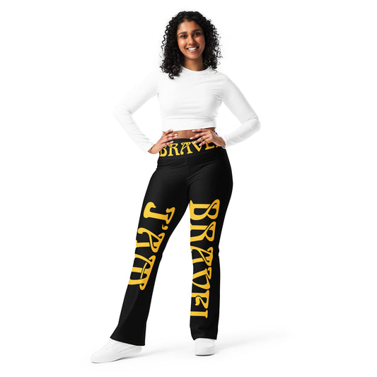 “I’AM BRAVE!” Black Flare Leggings W/Yellow Font