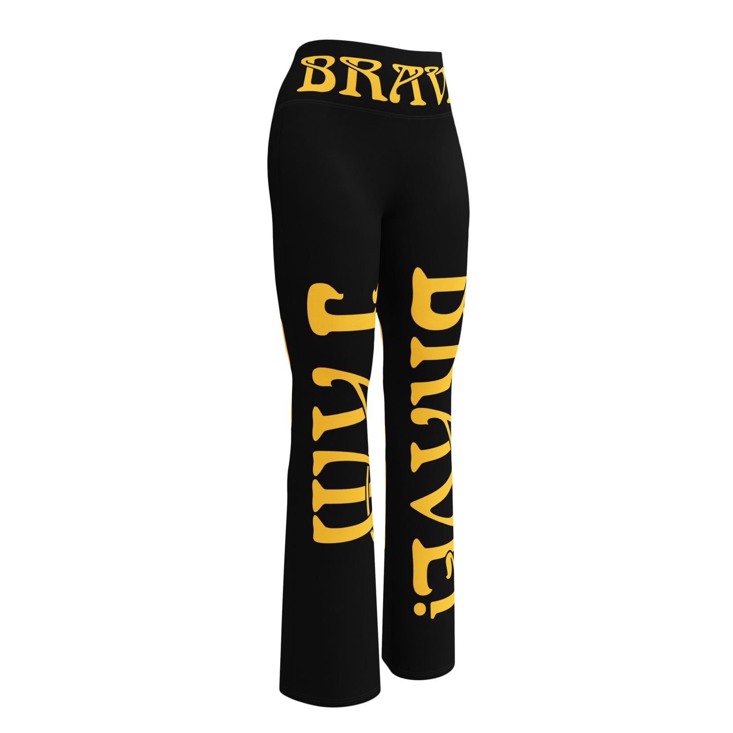 “I’AM BRAVE!” Black Flare Leggings W/Yellow Font