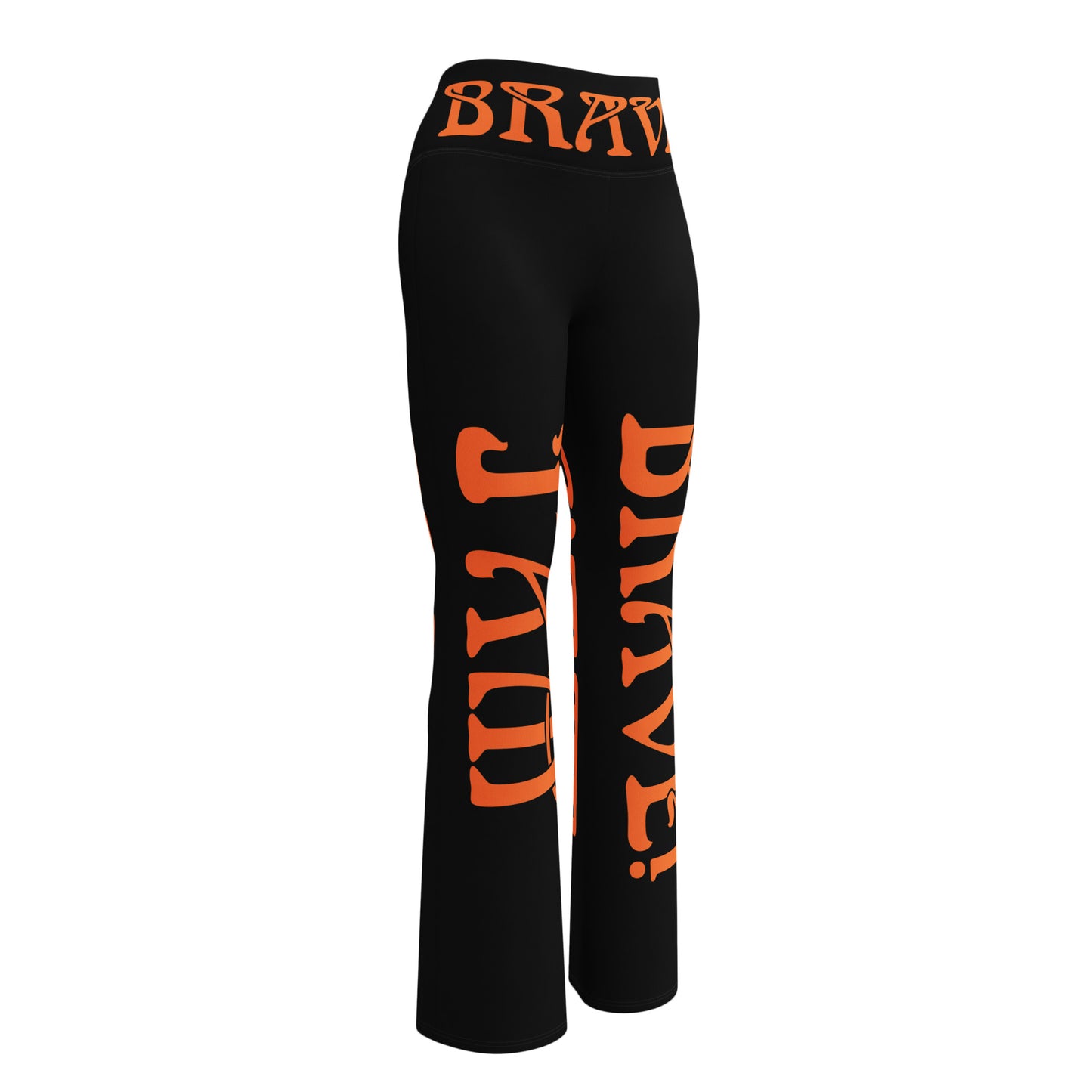 “I’AM BRAVE!” Black Flare Leggings W/Orange Font