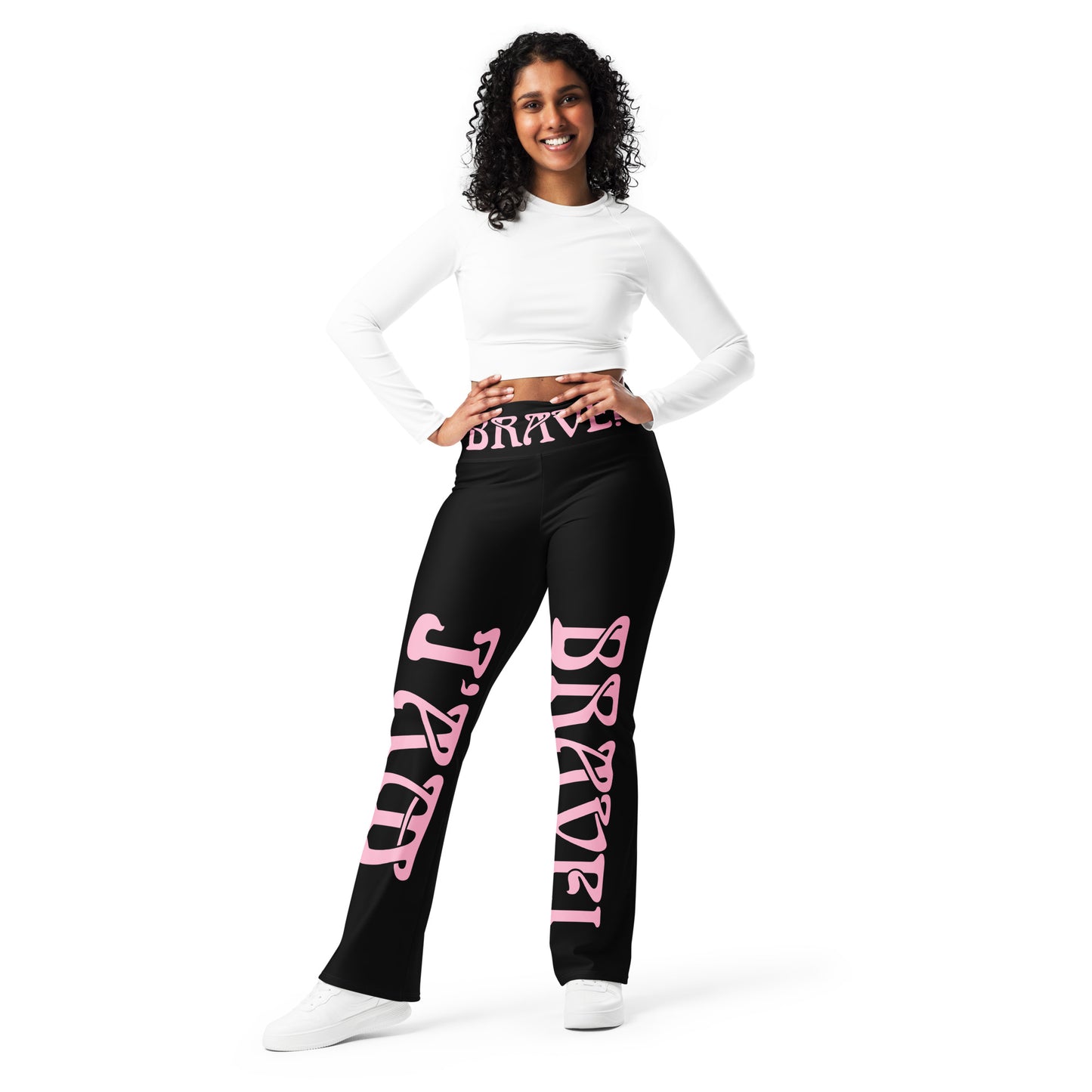 “I’AM BRAVE!” Black Flare Leggings W/Cotton Candy Font