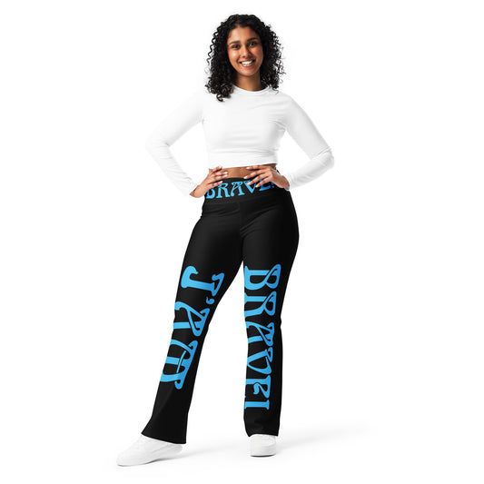 “I’AM BRAVE!” Black Flare Leggings W/SkyBlue Font