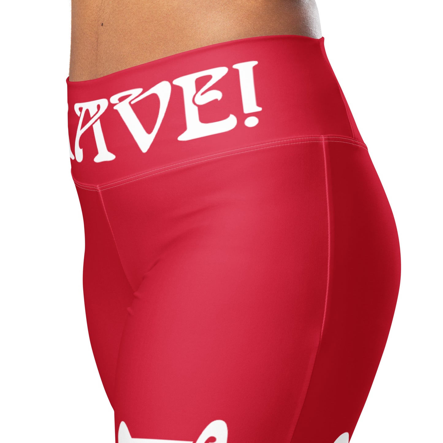 “I’AM BRAVE!” Red Flare Leggings W/White Font