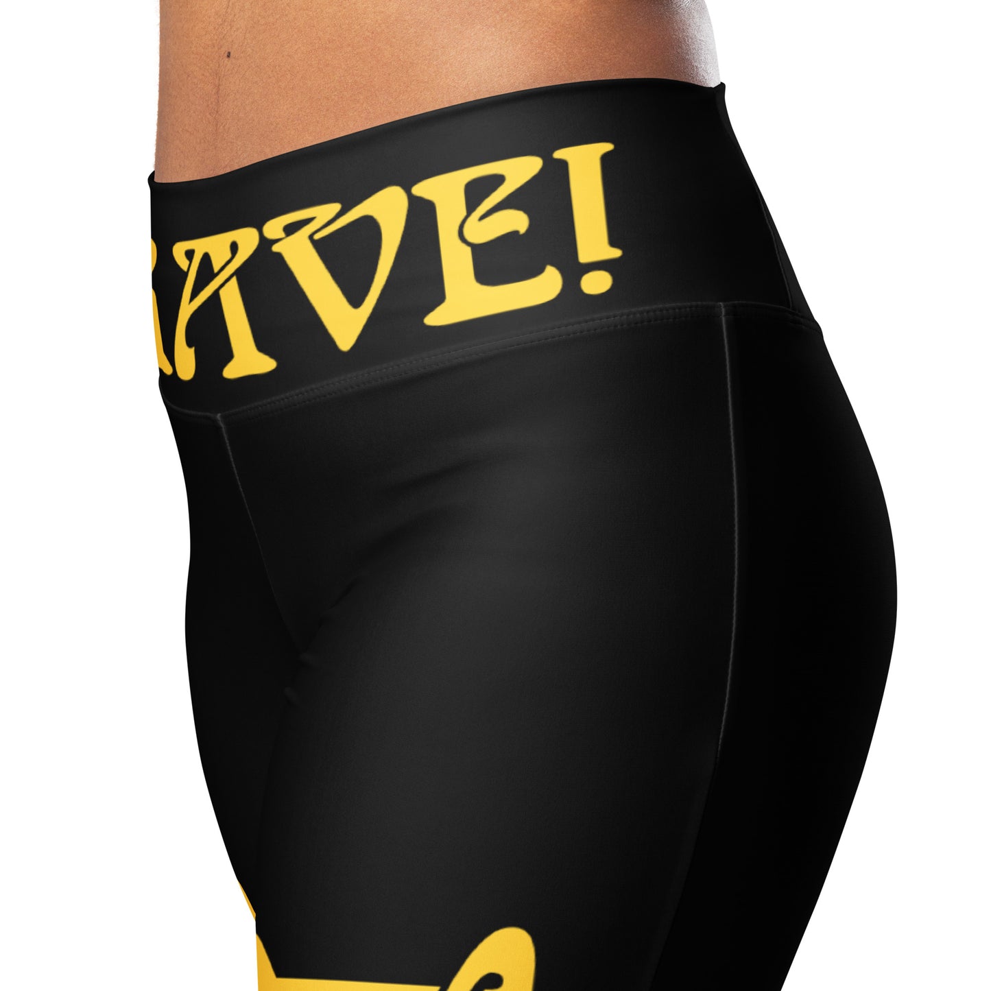 “I’AM BRAVE!” Black Flare Leggings W/Yellow Font