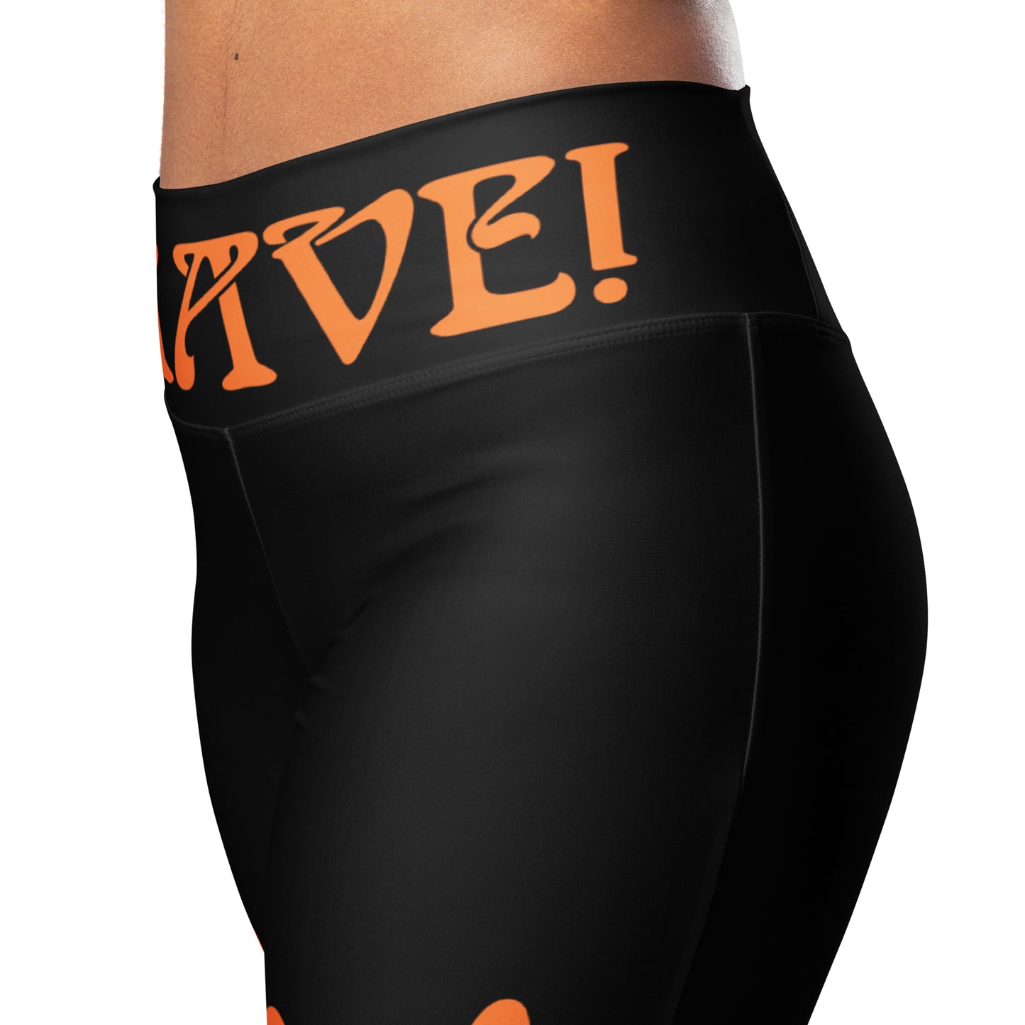 “I’AM BRAVE!” Black Flare Leggings W/Orange Font