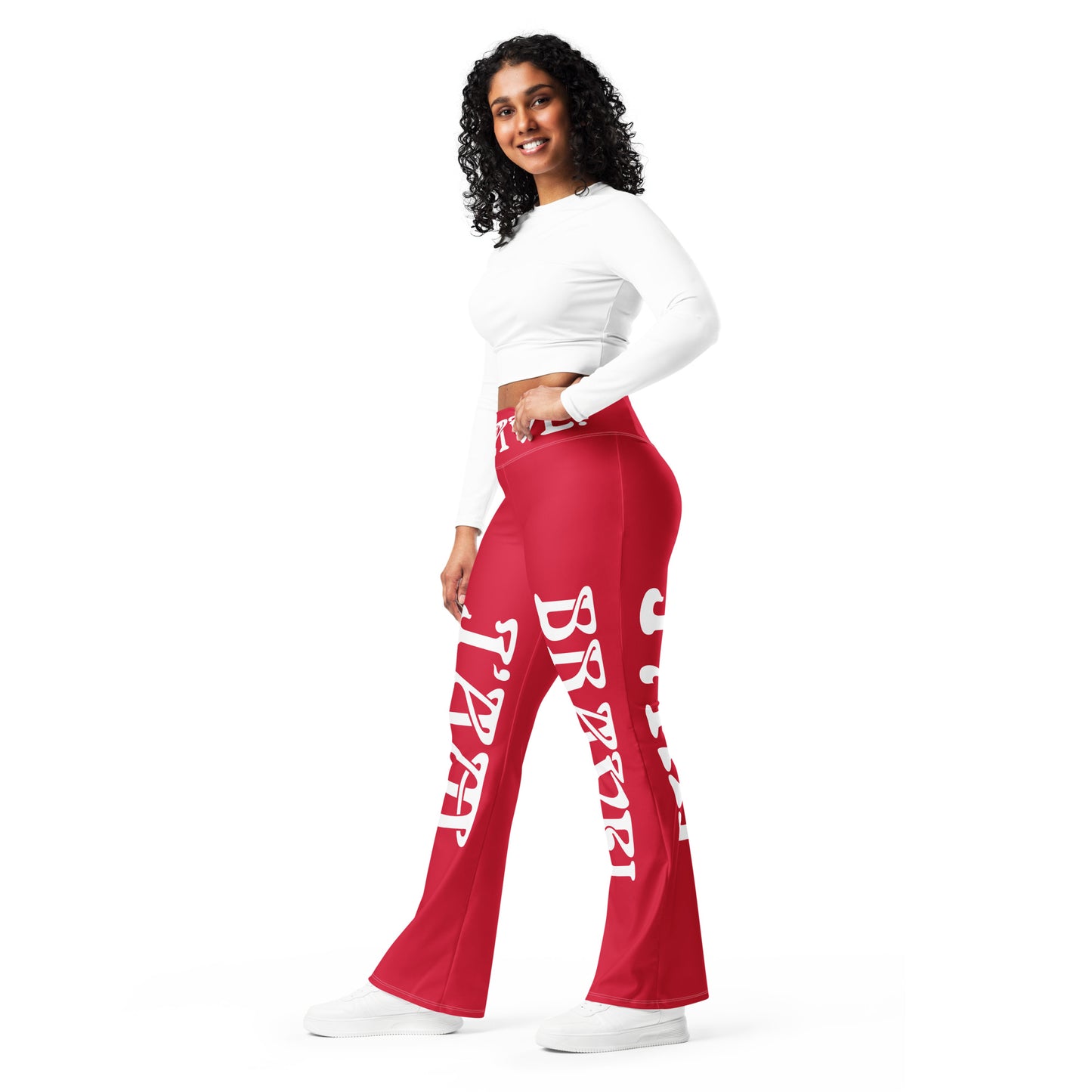 “I’AM BRAVE!” Red Flare Leggings W/White Font