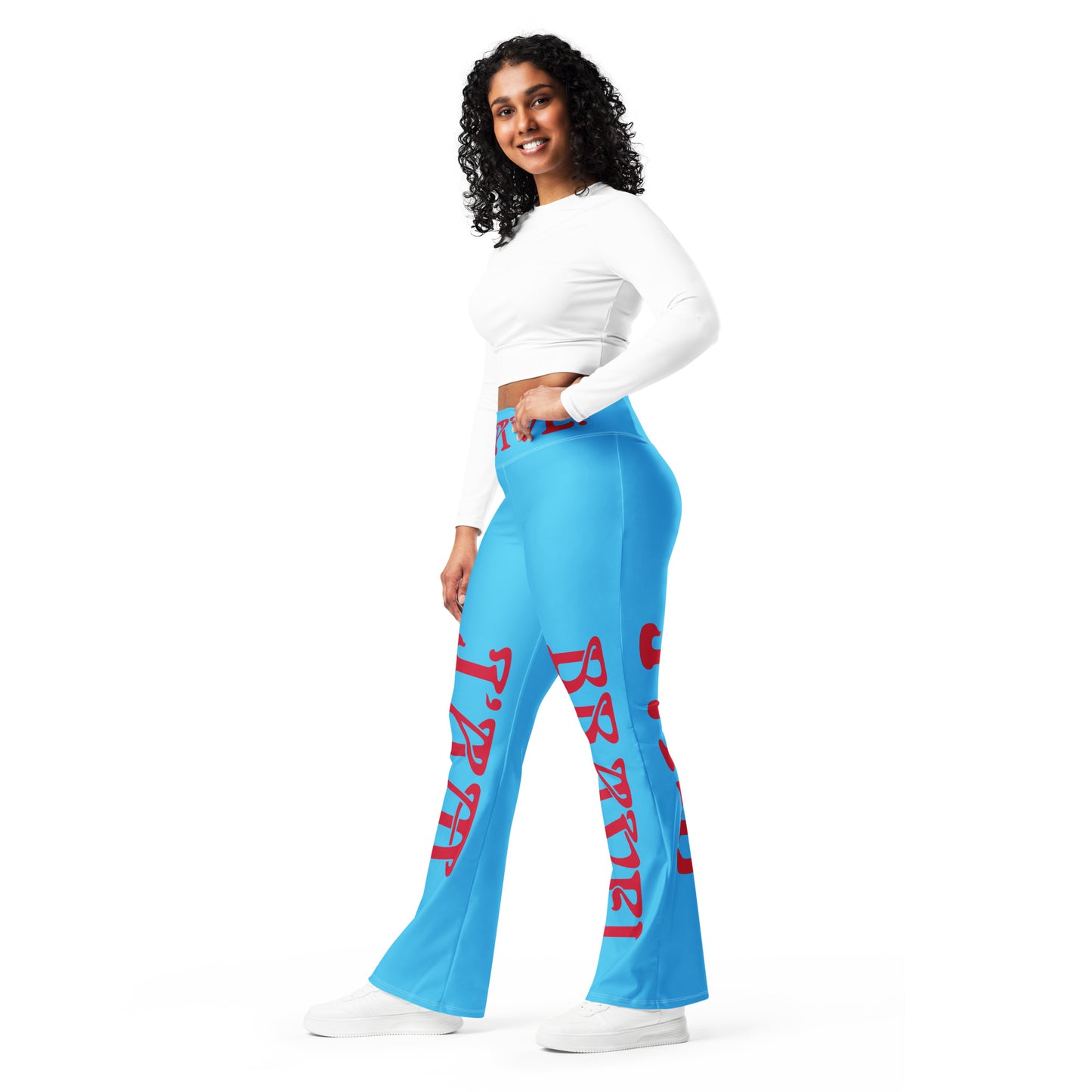 “I’AM BRAVE”SkyBlue Flare Leggings W/Red Font