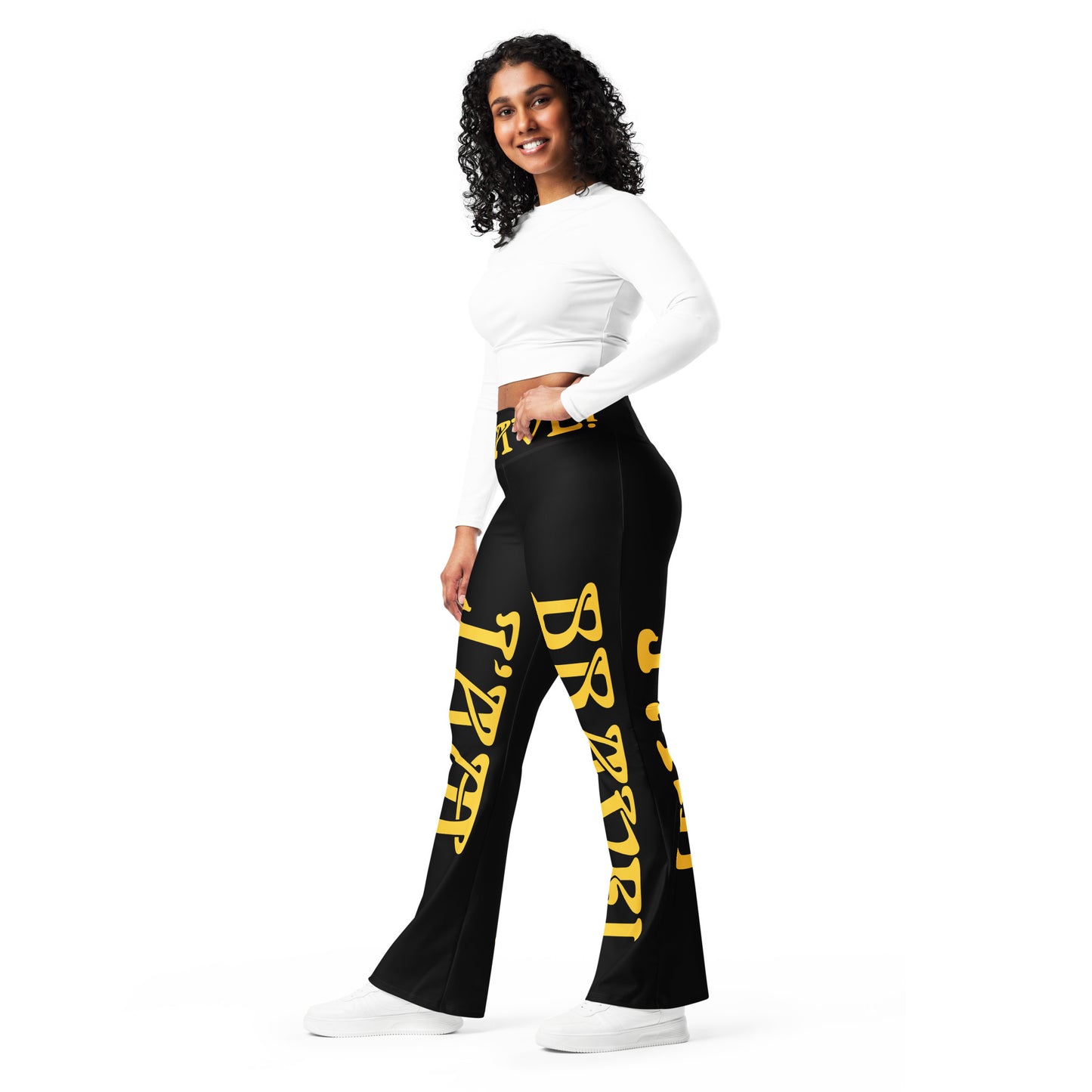 “I’AM BRAVE!” Black Flare Leggings W/Yellow Font