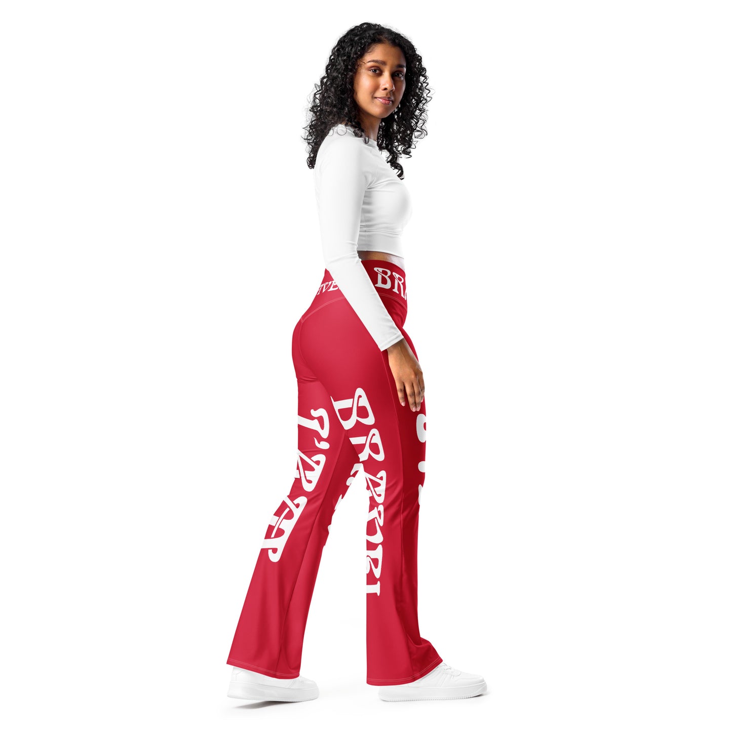 “I’AM BRAVE!” Red Flare Leggings W/White Font