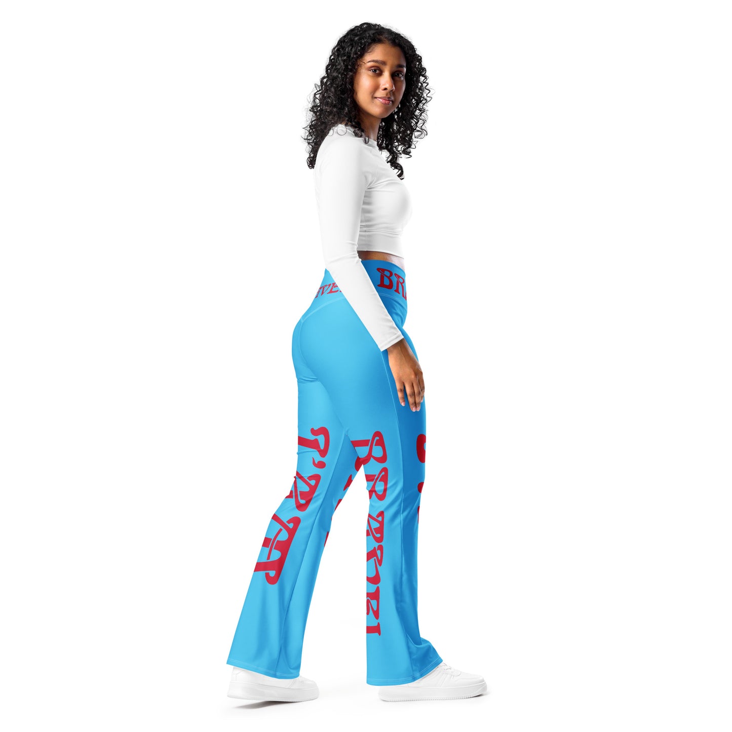 “I’AM BRAVE”SkyBlue Flare Leggings W/Red Font