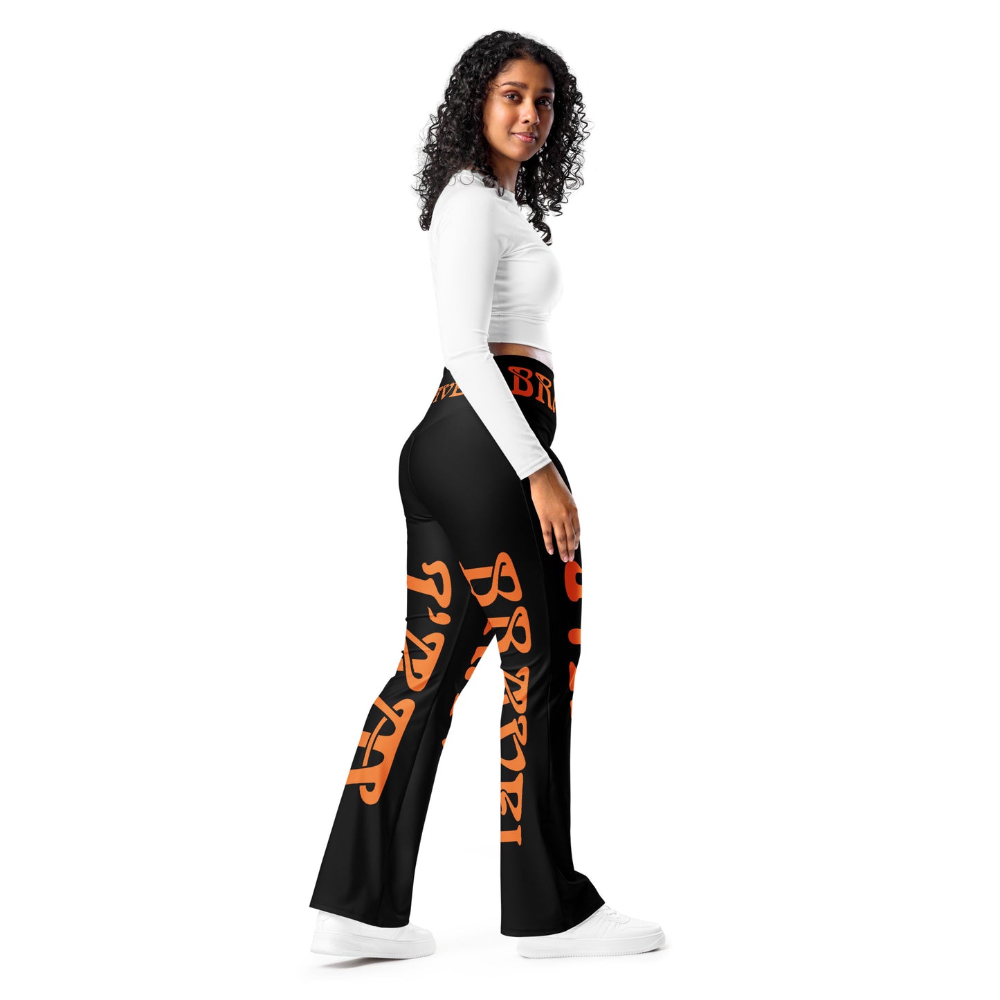 “I’AM BRAVE!” Black Flare Leggings W/Orange Font