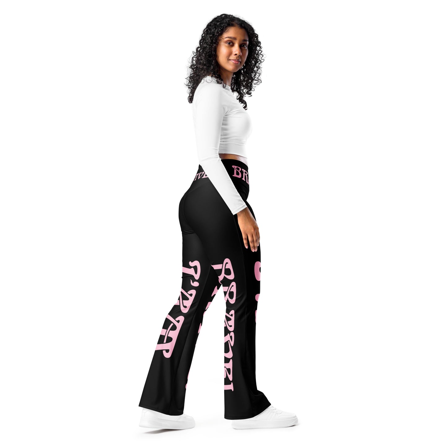 “I’AM BRAVE!” Black Flare Leggings W/Cotton Candy Font