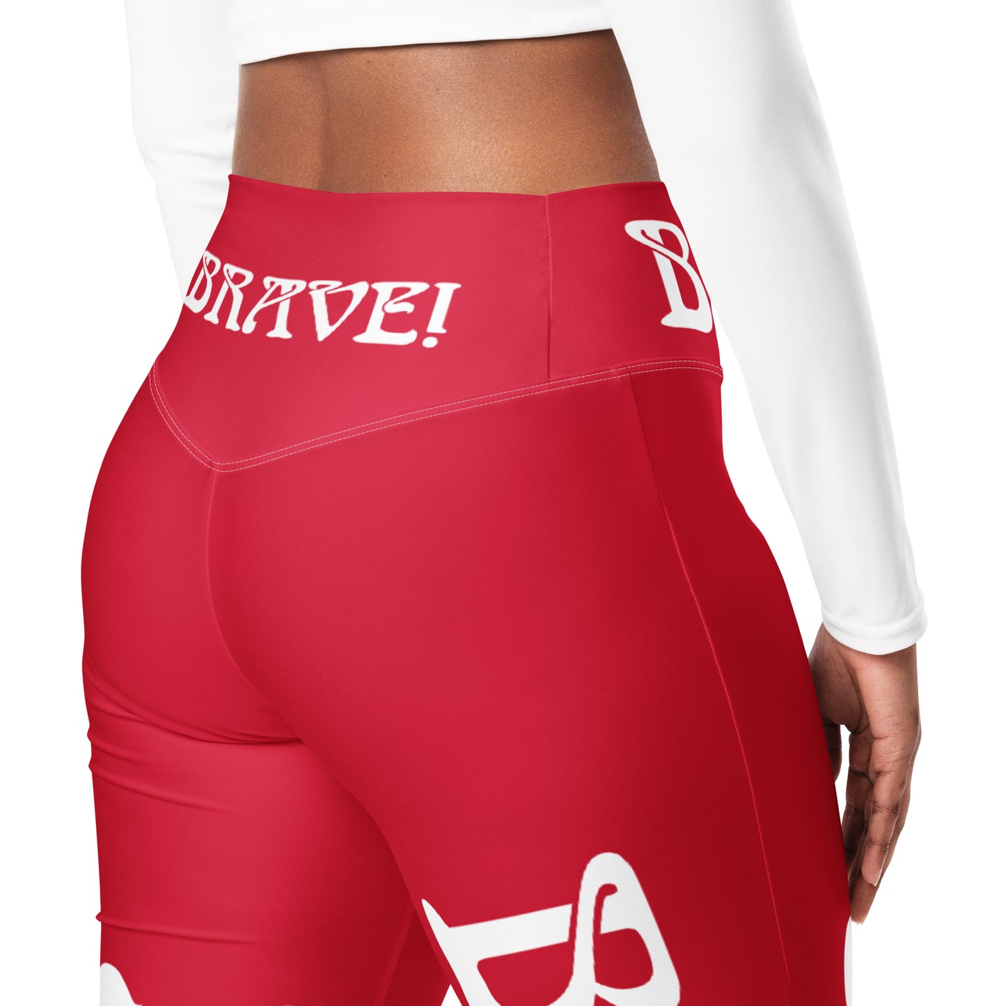 “I’AM BRAVE!” Red Flare Leggings W/White Font