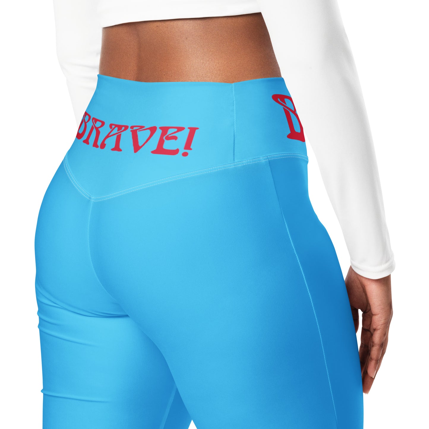 “I’AM BRAVE”SkyBlue Flare Leggings W/Red Font