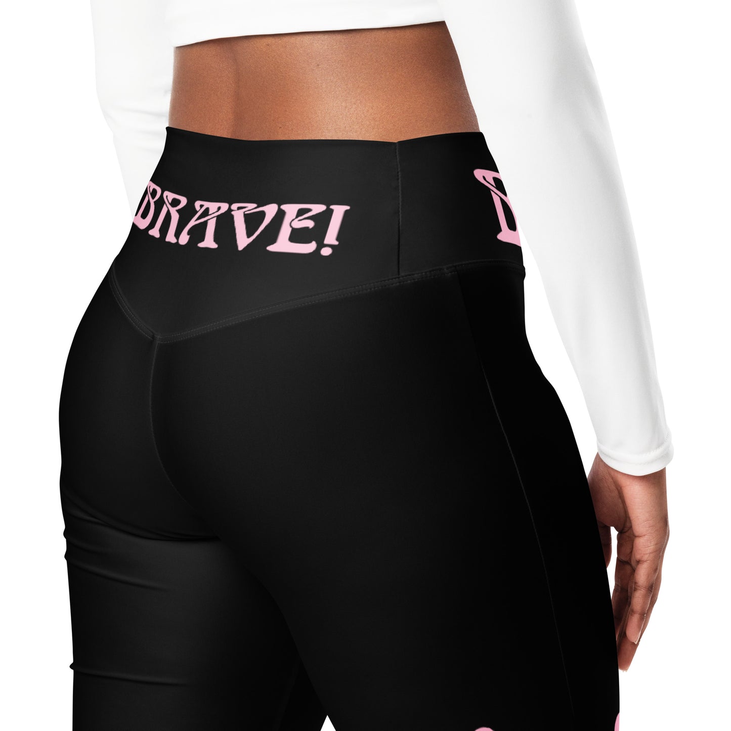 “I’AM BRAVE!” Black Flare Leggings W/Cotton Candy Font